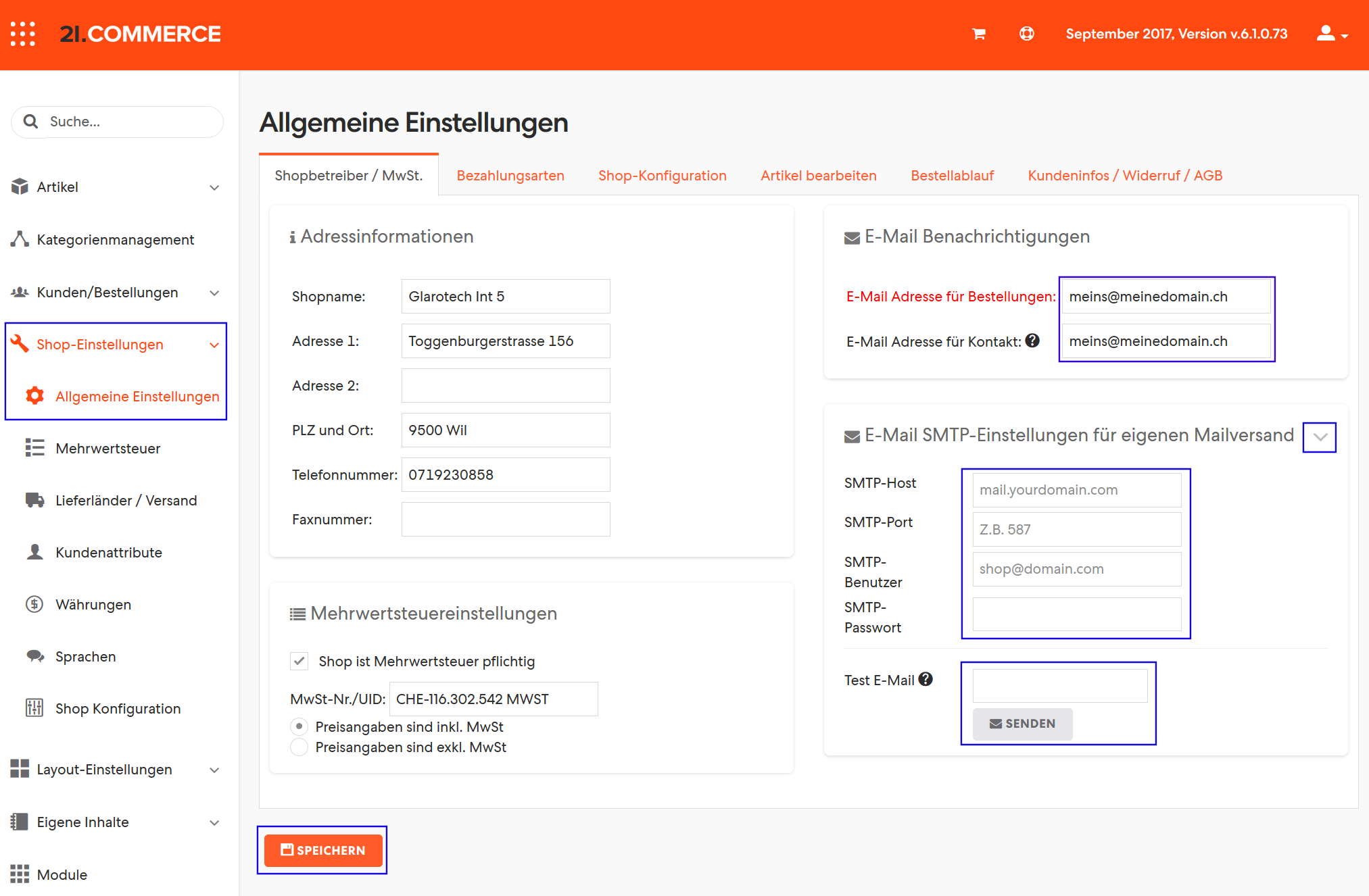 Abbildung 4: SMTP E-Mail Einstellungen vornehmen