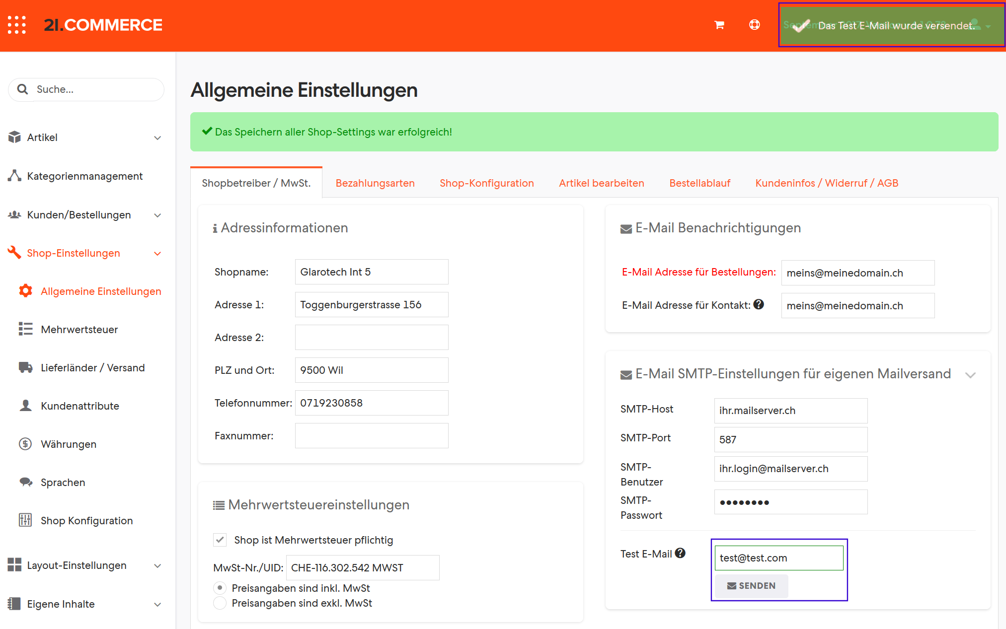 Abbildung 5: Test E-Mail absenden
