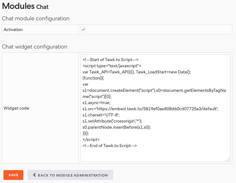 Figure 1: Configuration mask of the chat module