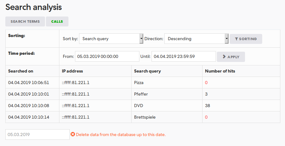 Figure 2: Screenshot search analysis mask ‘Analysis per call’
