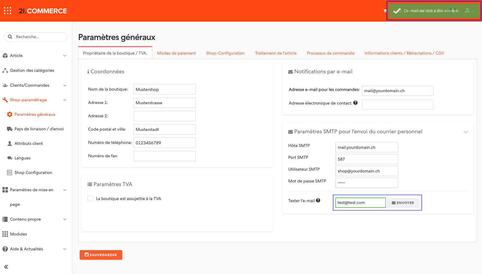 Illustration 5 : Envoyer un e-mail de test