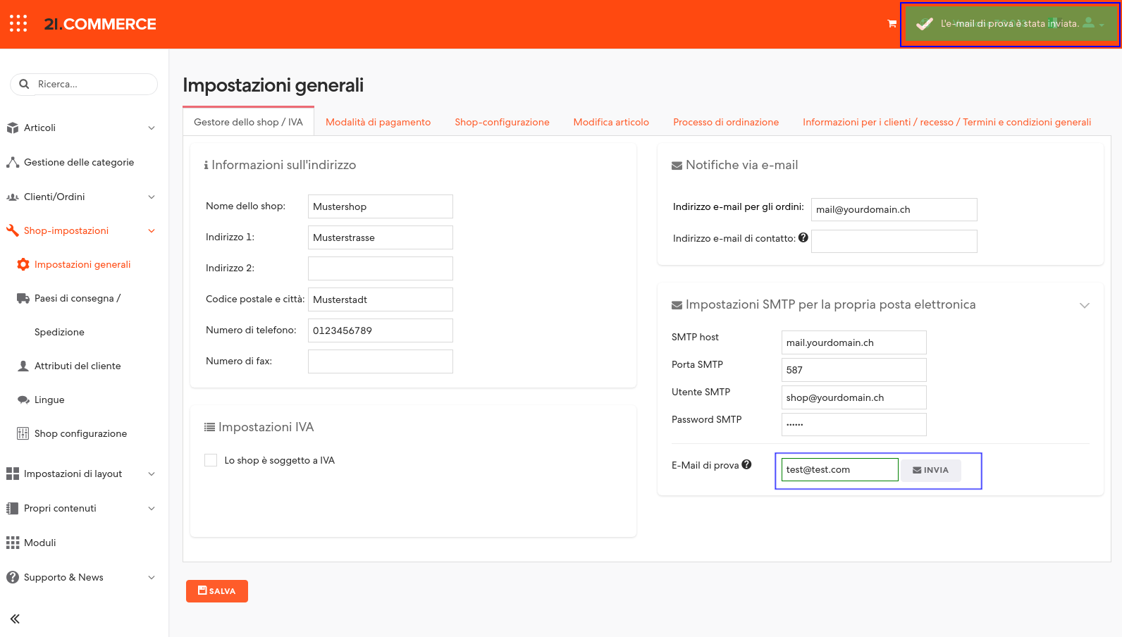 Figura 5: Inviare e-mail di prova